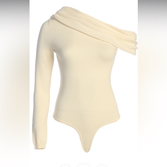 JLUXLABEL NWT- SMALL- IVORY ZOIE KNIT ONE SHOULDER BODYSUIT - Picture 2 of 4